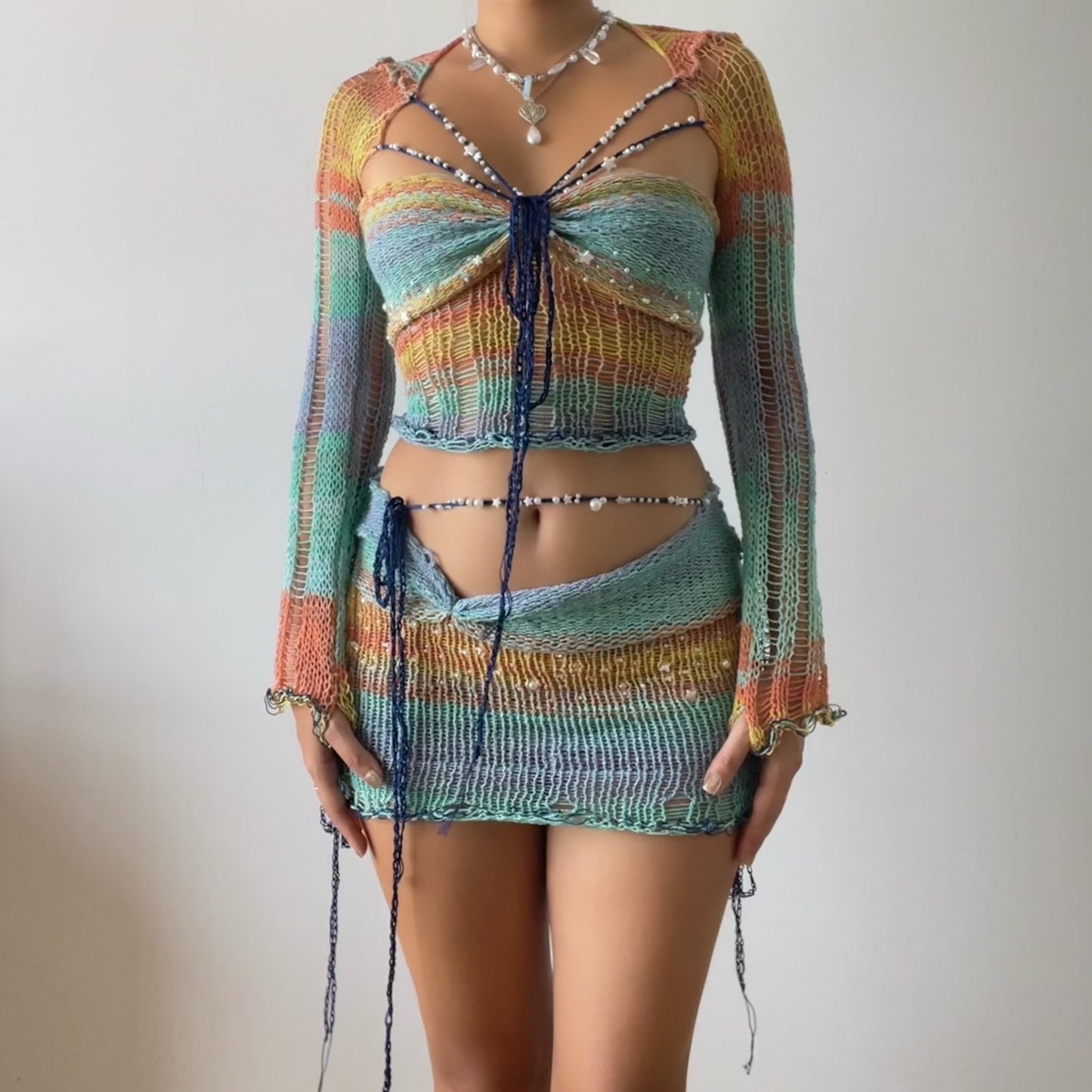 Pearl set ( Top & Skirt ) - Rainbow