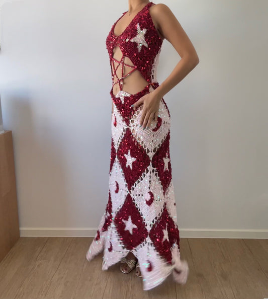 Moon & Star dress - Red & Pink ( long ver.)