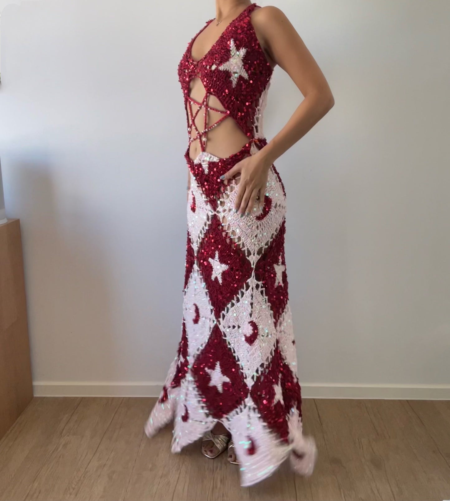 Moon & Star dress - Red & Pink ( long ver.)