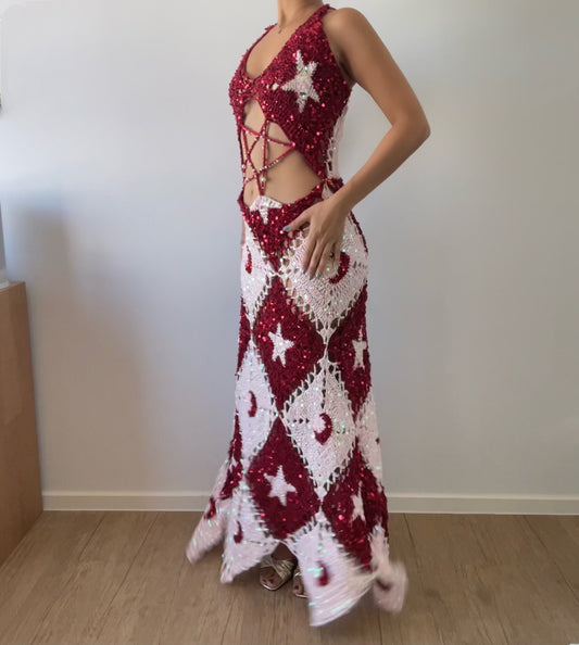 Moon & Star dress - Red & Pink ( long ver.)
