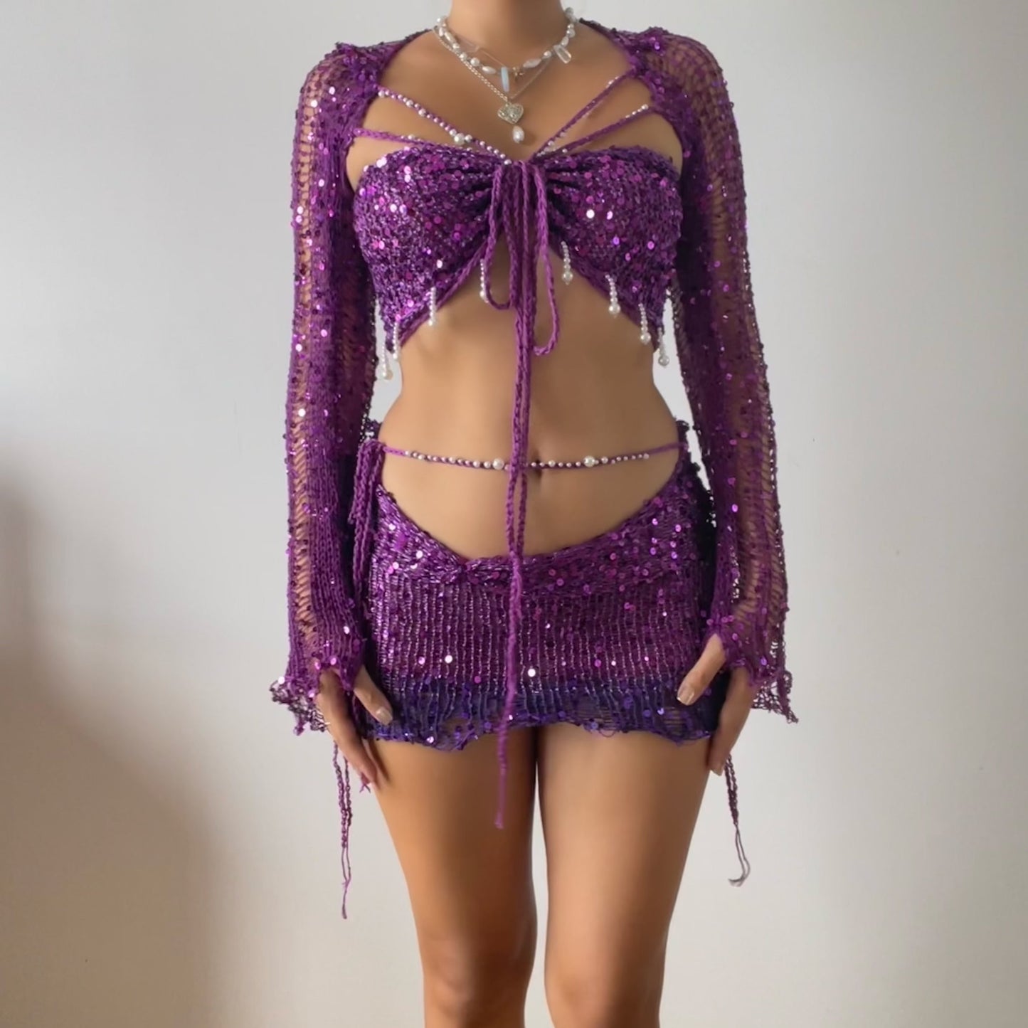 Pearl set ( Top & Skirt ) - Magenta