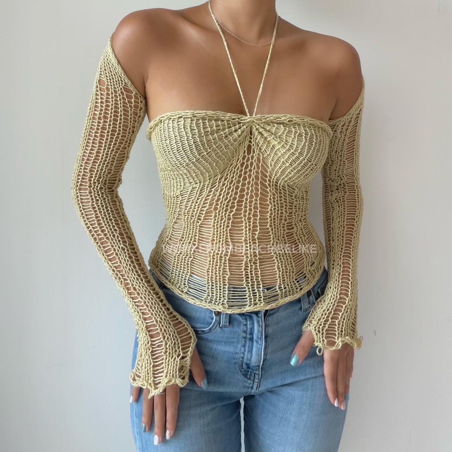 Sleeves Halter Top - Pistachio