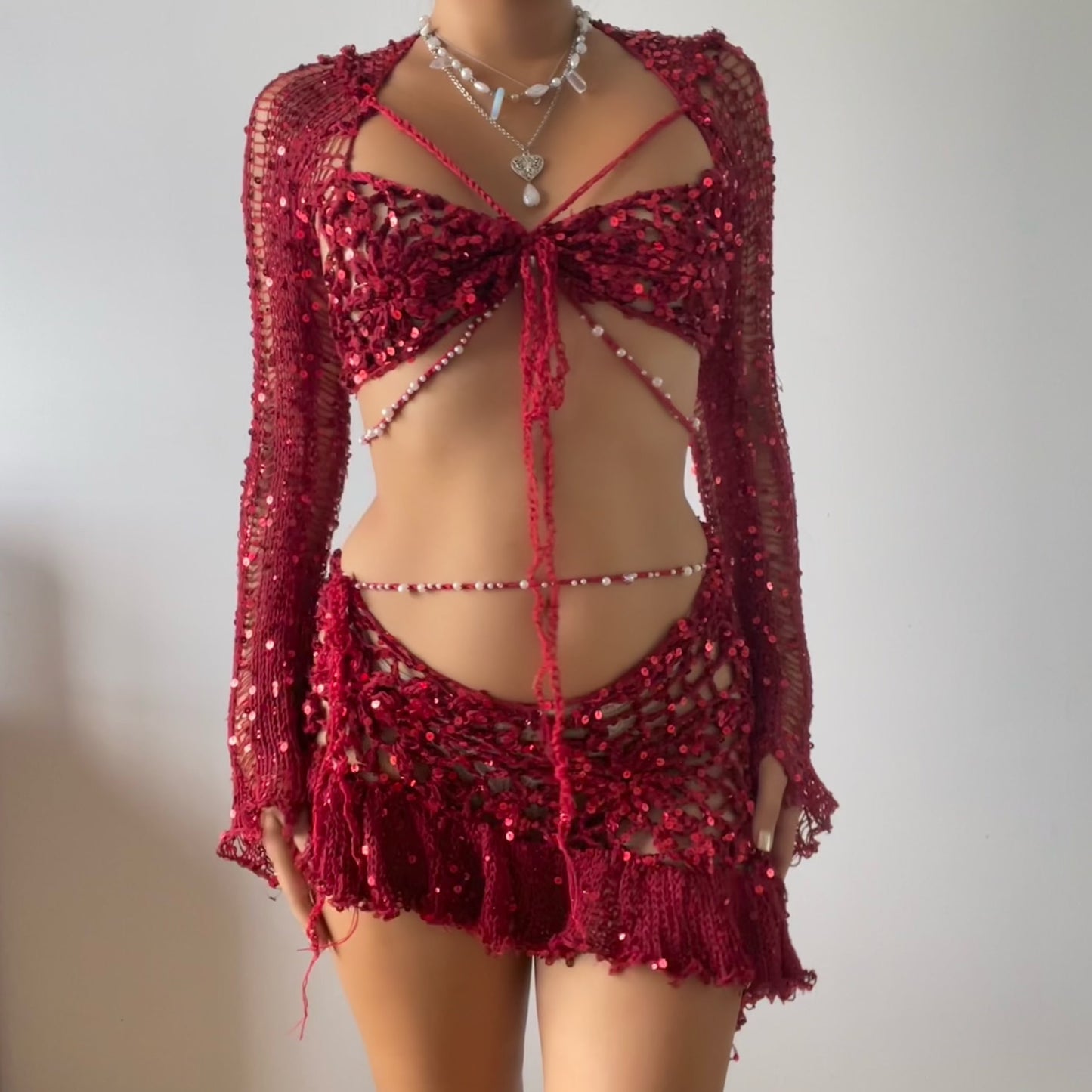 Pearl set ( Top & Skirt ) - Red