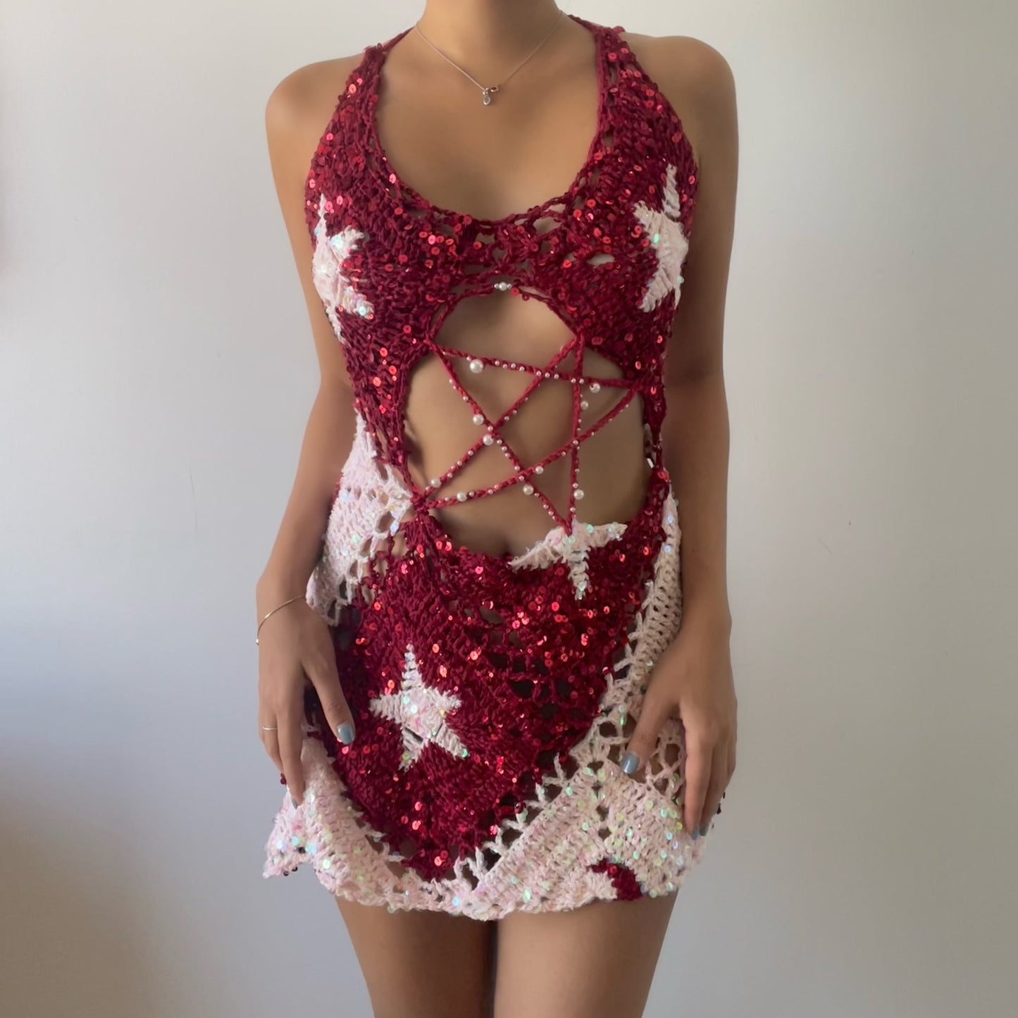 Moon & Star dress - Red & Pink ( short ver. )