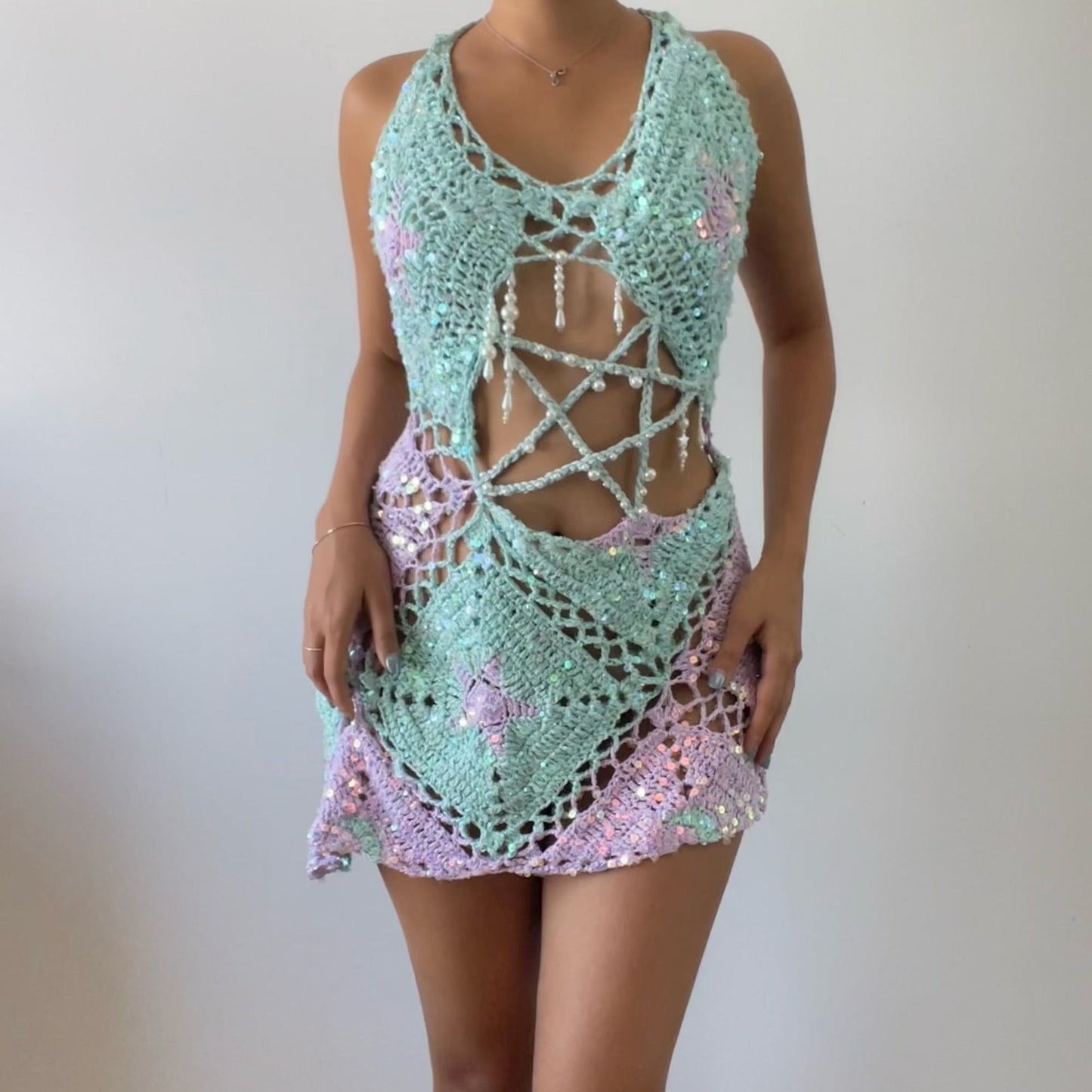 Moon & Star dress - Mint & Pale purple ( short ver.)