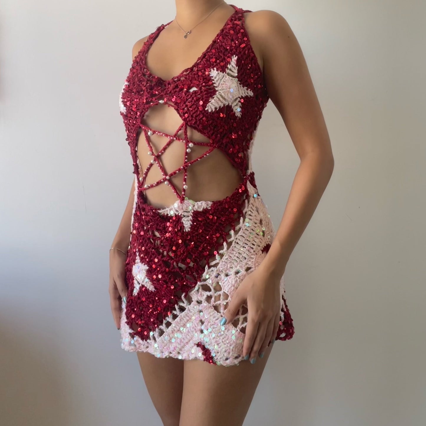 Moon & Star dress - Red & Pink ( short ver. )