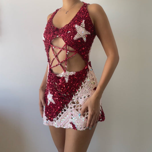 Moon & Star dress - Red & Pink ( short ver. )