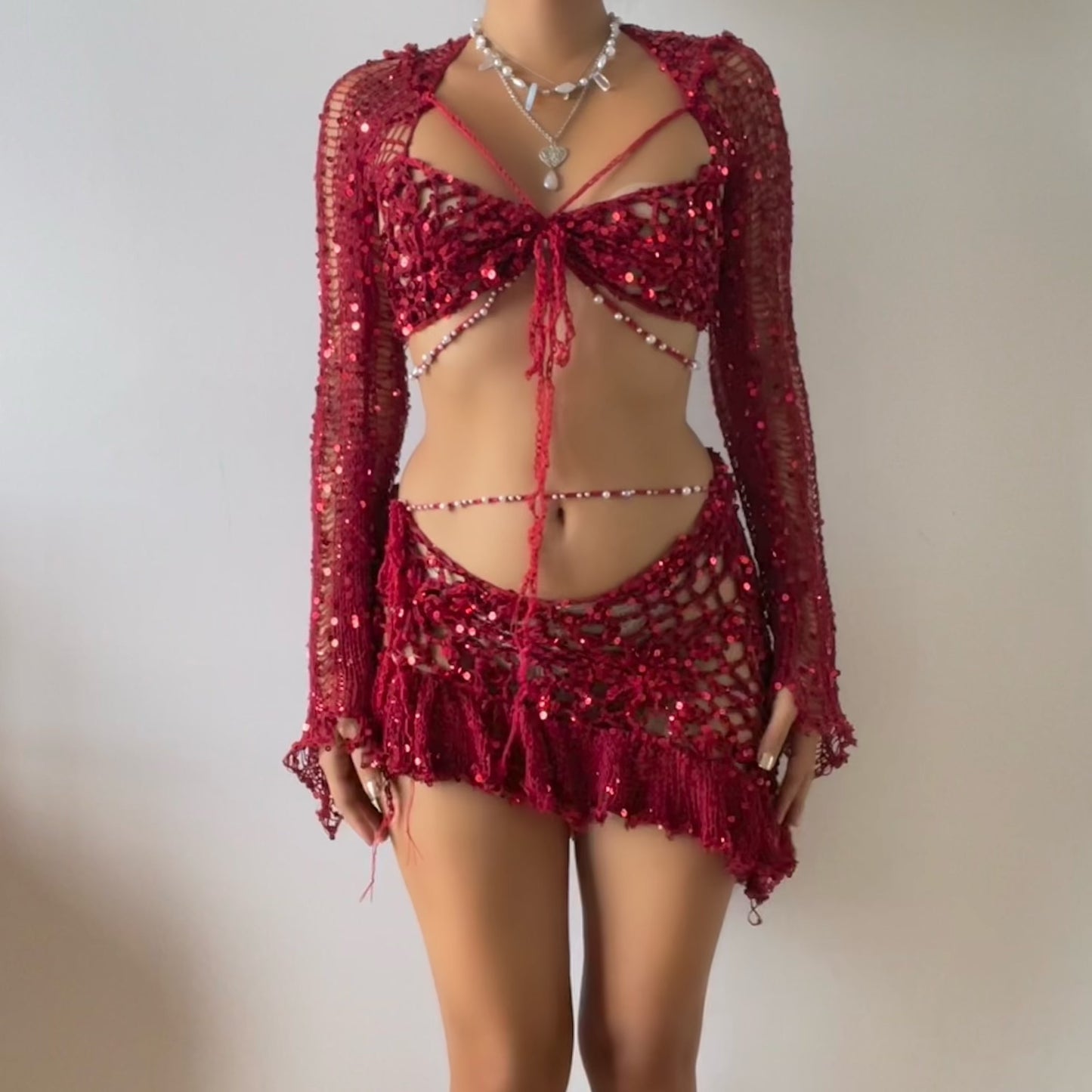 Pearl set ( Top & Skirt ) - Red