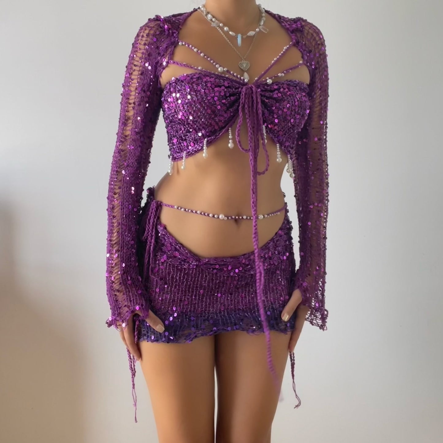 Pearl set ( Top & Skirt ) - Magenta