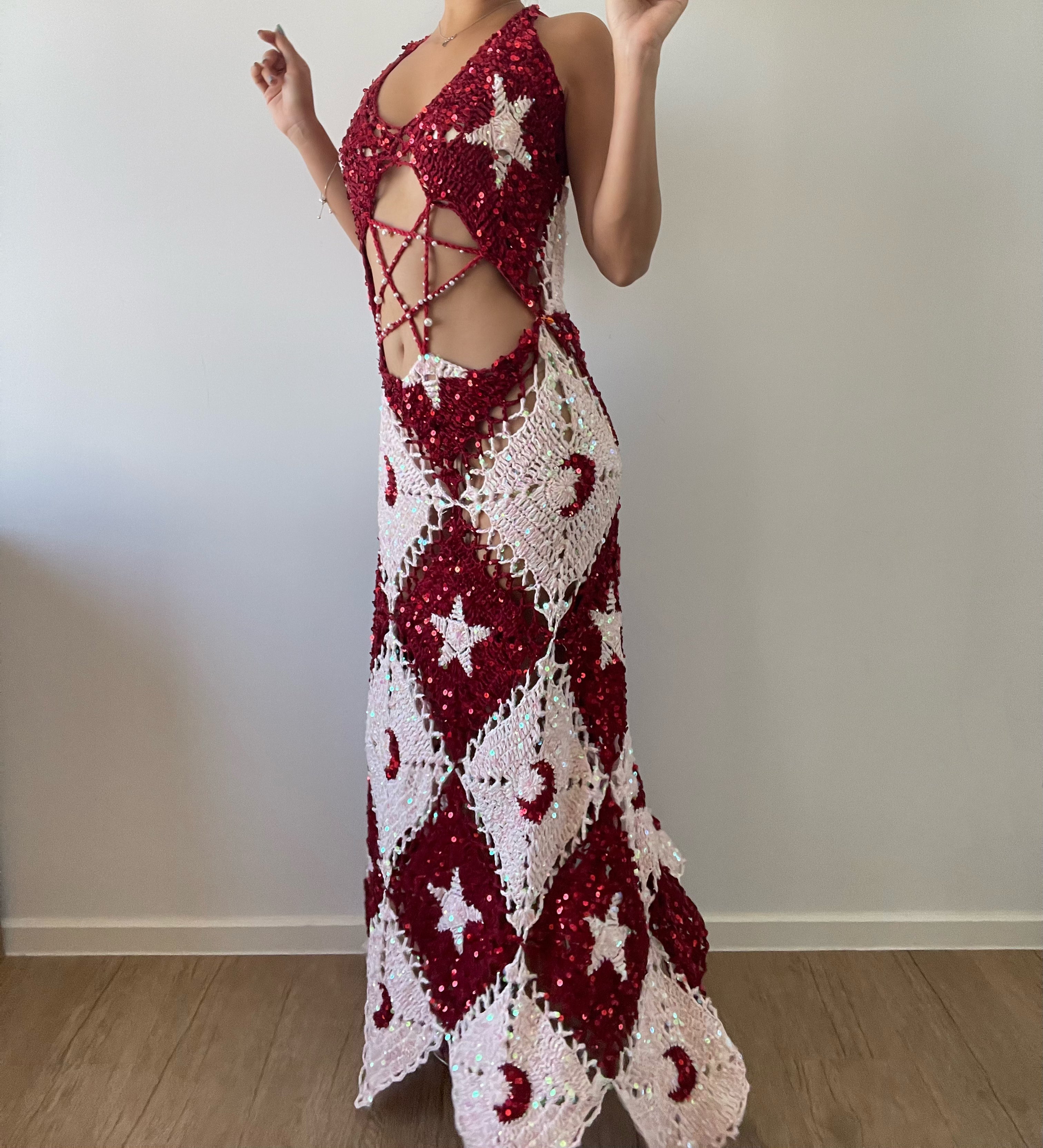 Moon & Star dress - Red & Pink ( long ver.)