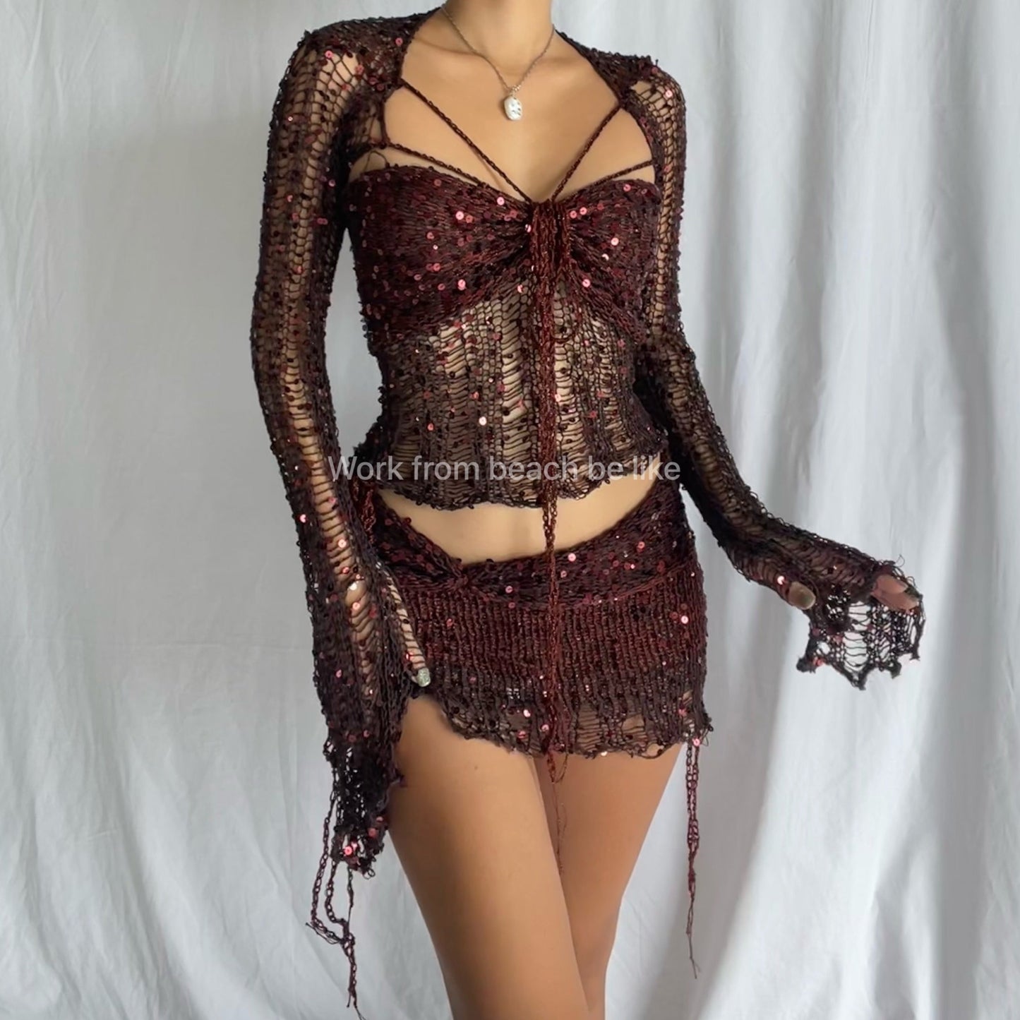 Butterfly set (Top & Skirt) - Dark Brown