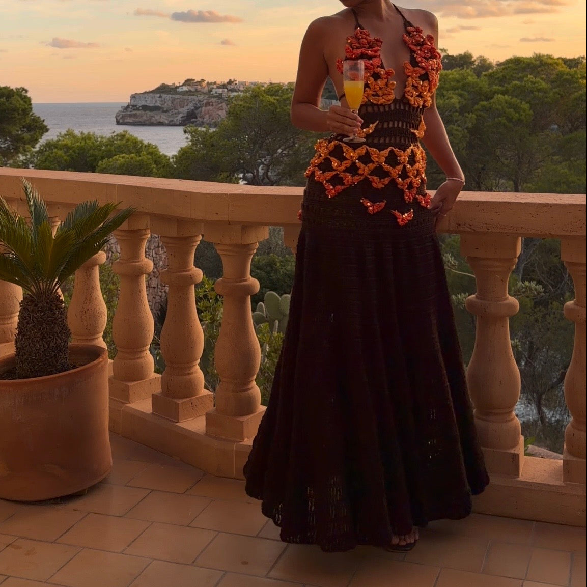 S : Cali dress - Brown & Orange