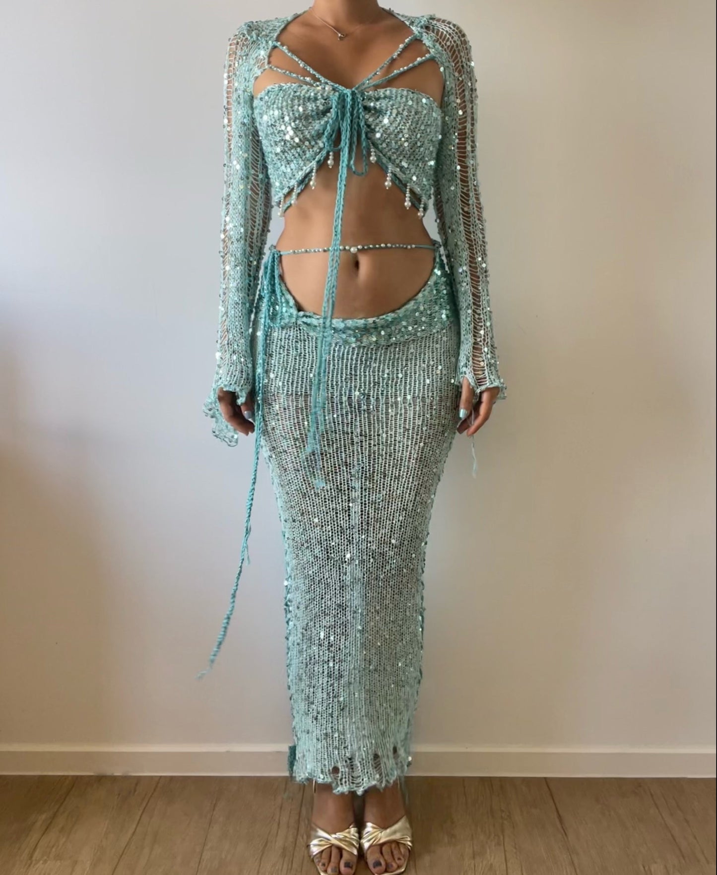 Pearl set (Top & Long skirt ) - Pale Blue