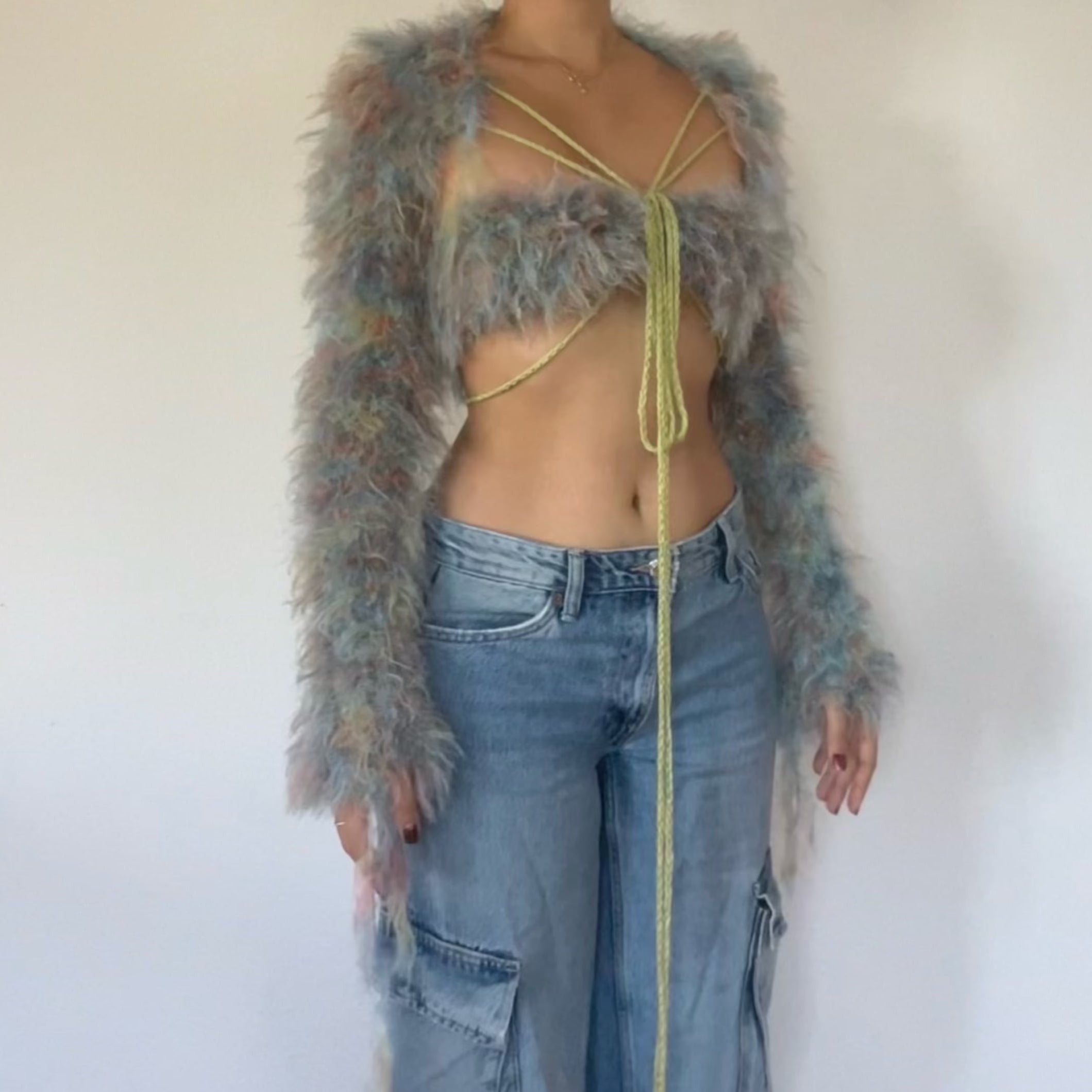 Fluffy top - Blue, Green & Orange
