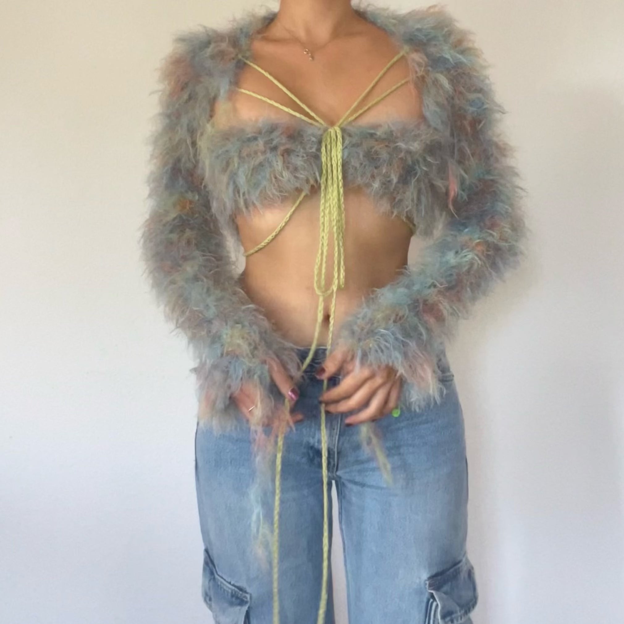 Fluffy top - Blue, Green & Orange