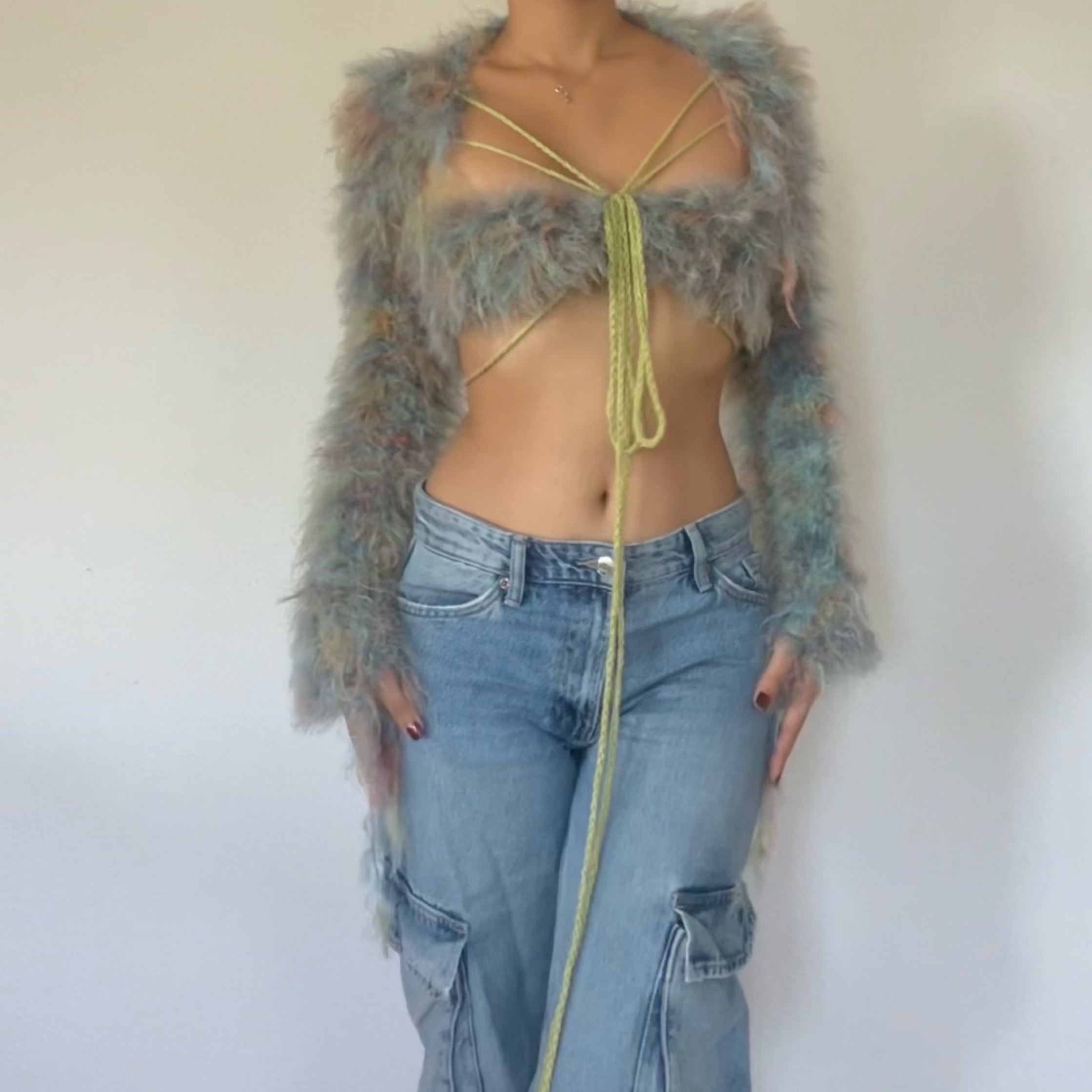 Fluffy top - Blue, Green & Orange