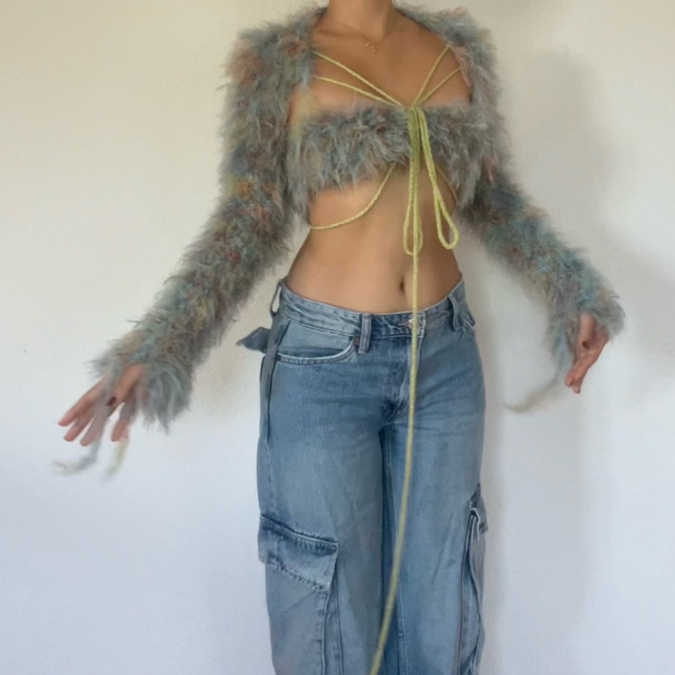 Fluffy top - Blue, Green & Orange