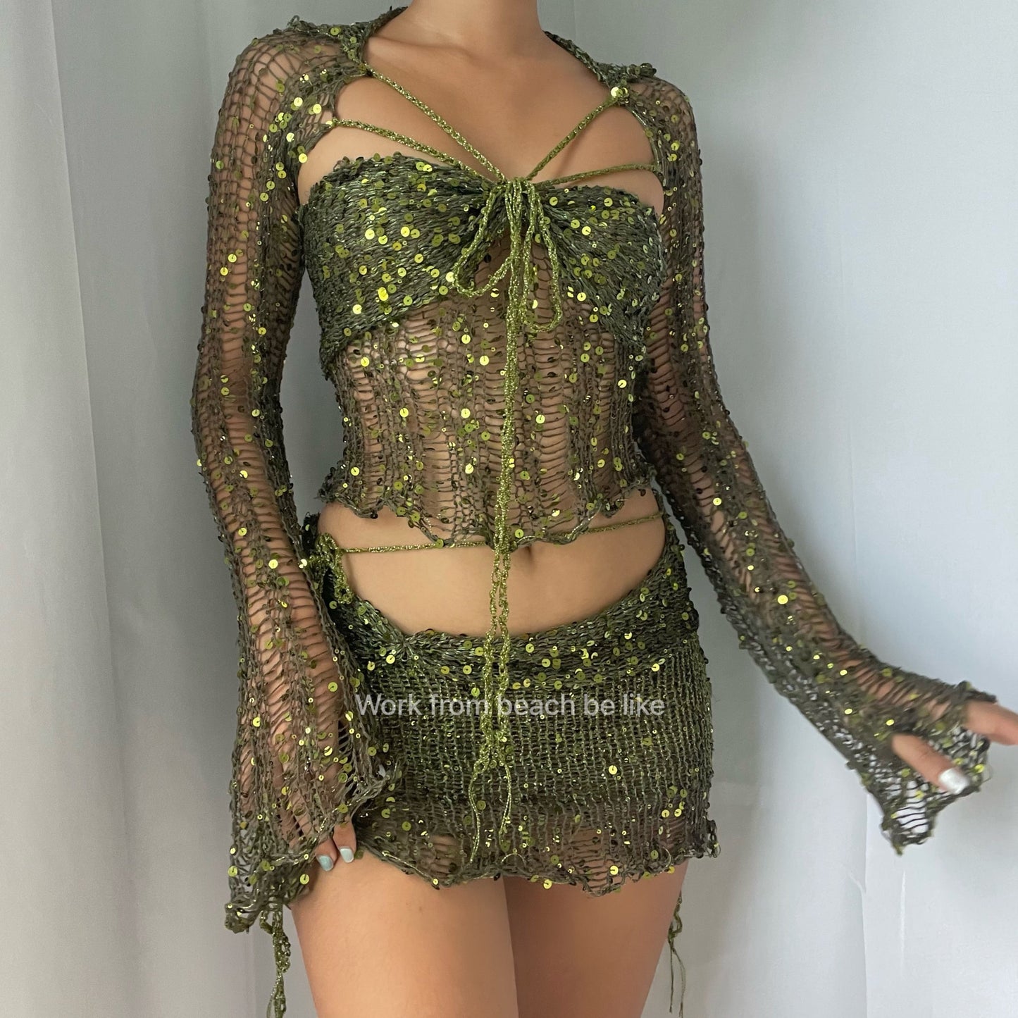 Butterfly set (Top&Skirt) - Olive green
