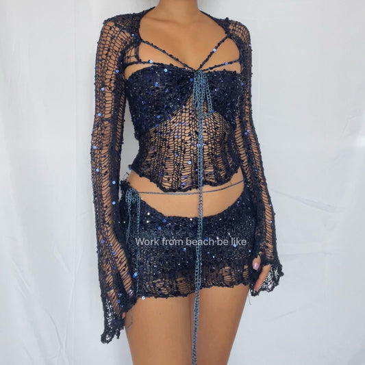 Butterfly set (Top & Skirt) - Dark Blue