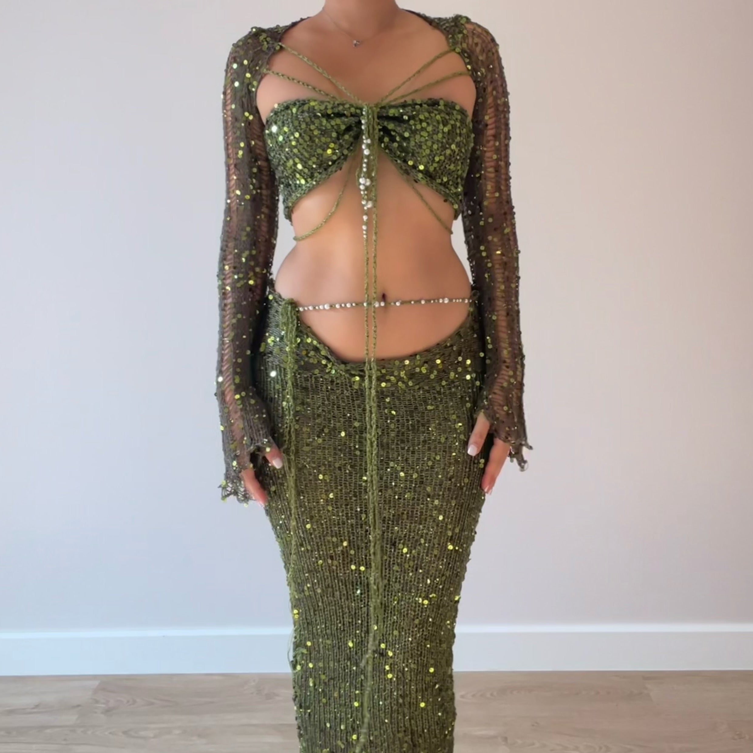 Butterfly set (Maxi skirt) - Dark Green