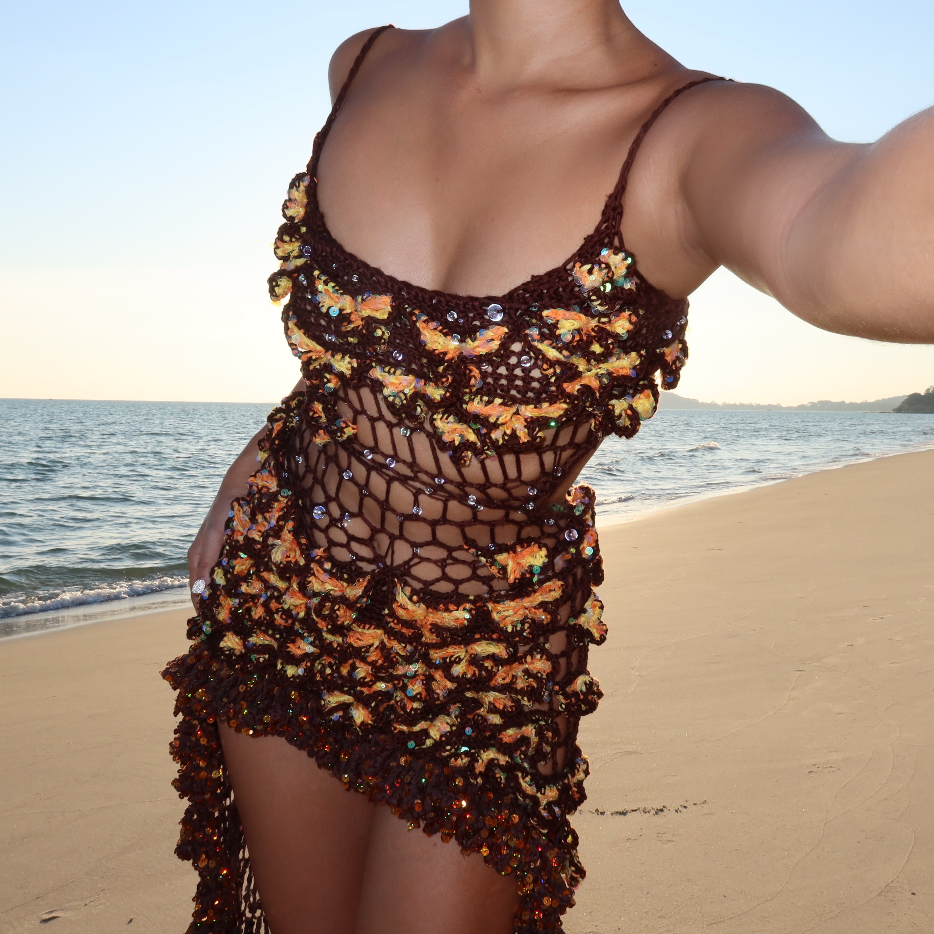 Butterfly Dress - Brown & Gold Work from beach be like Butterfly Dress - Brown & Gold Work from beach be like