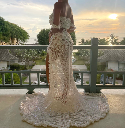 Butterfly Set : Long skirt (See through)- White