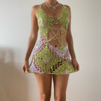 Moon & Stars dress - Lime & Pale purple (Short ver.)