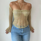 Sleeves Halter Top - Pistachio
