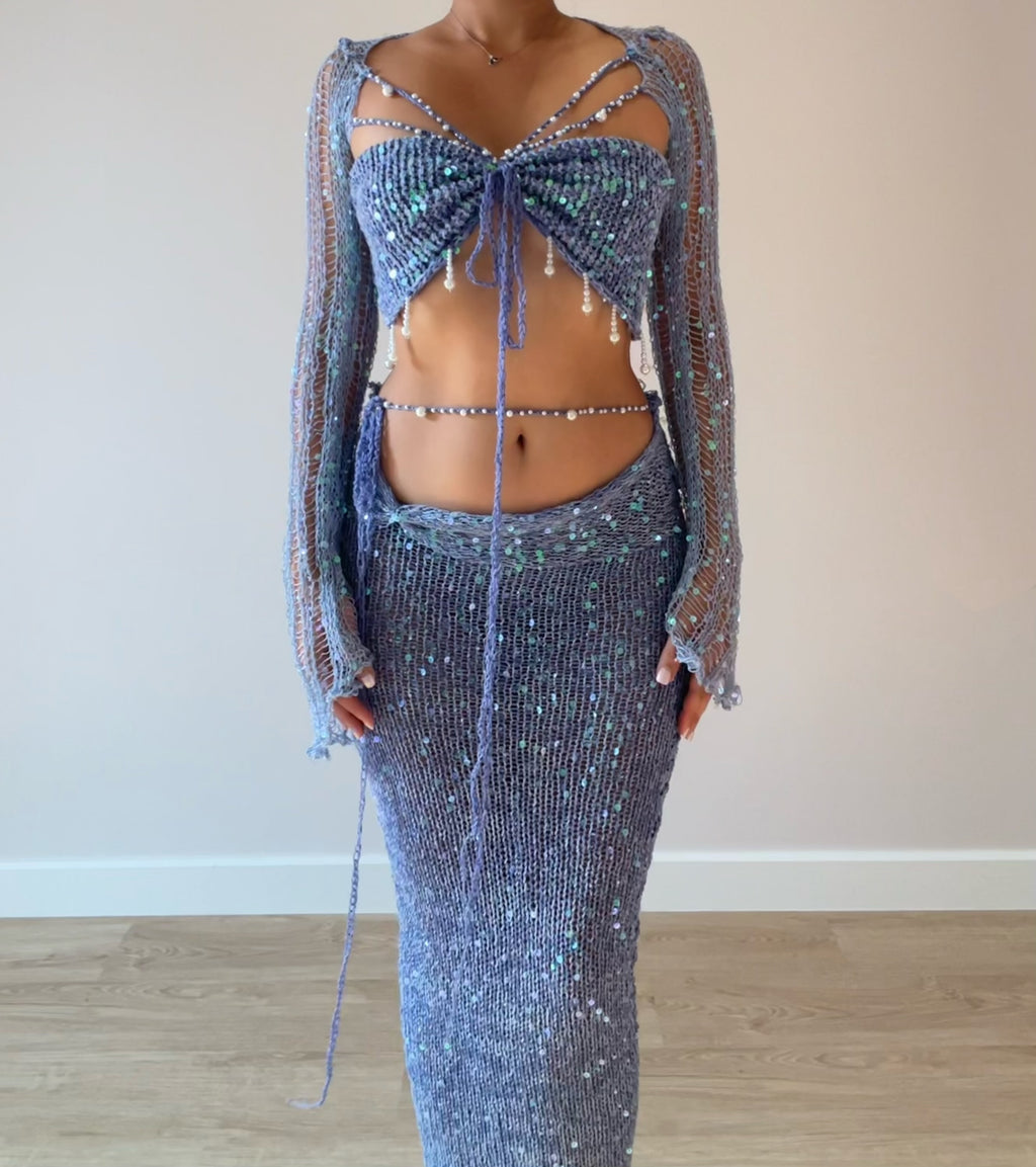 Butterfly set (Maxi skirt) - Blue