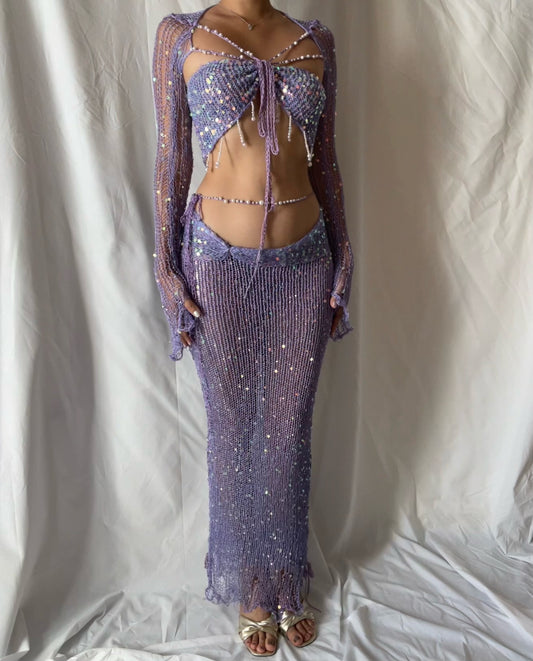 Butterfly set (Top & Long skirt ) - Dark Purple