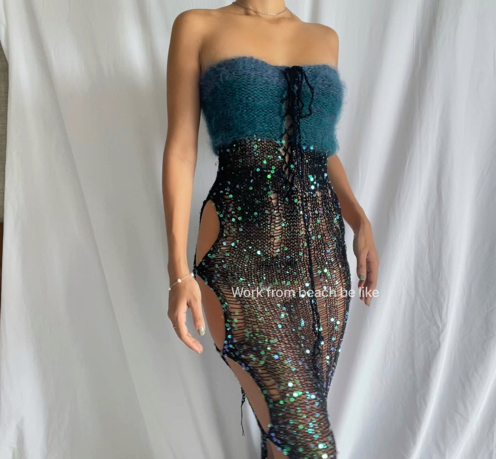 Fluffy "Maxi dress" (Black/Dark Green and Pale Purple/Pink)