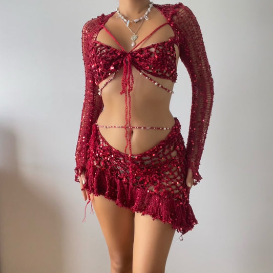 Pearl set ( Top & Skirt ) - Red