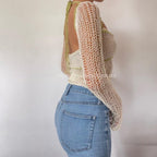 Sleeves Halter Top - Pistachio & White