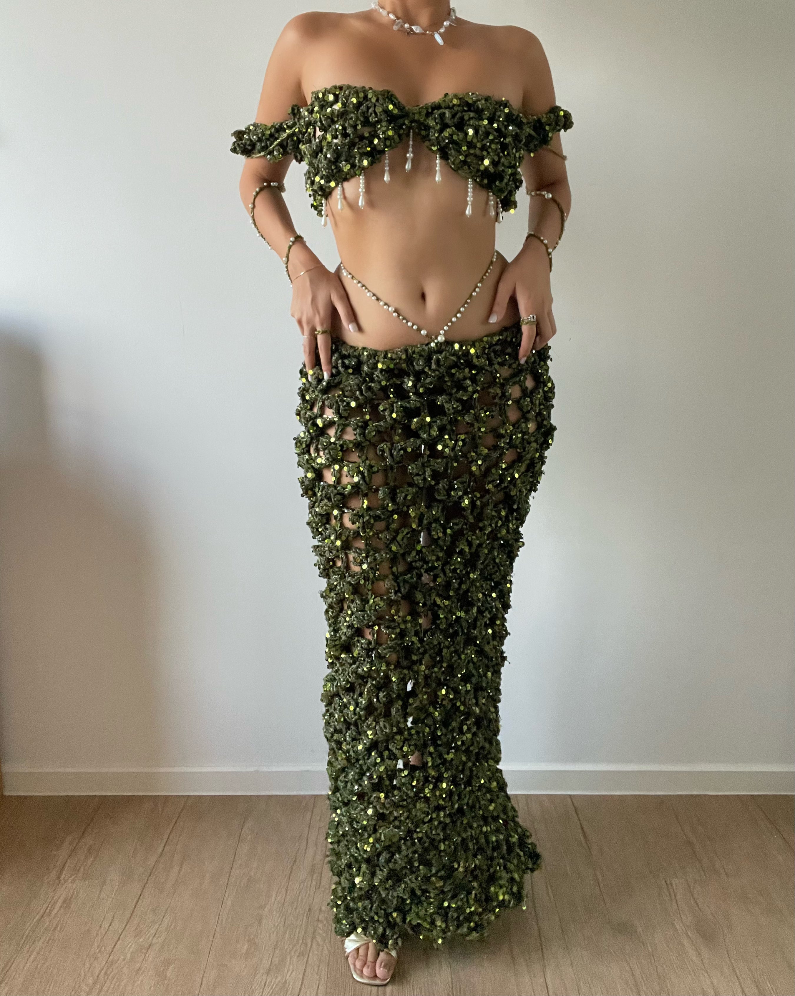 Butterfly set ( Top & Skirt ) - Dark Green