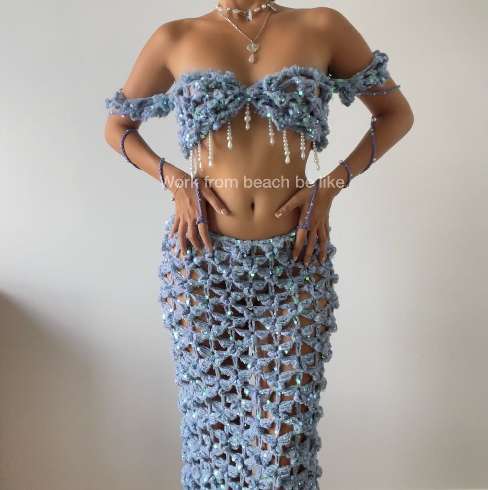 BUTTERFLY TOP & SKIRT SET - BLACK