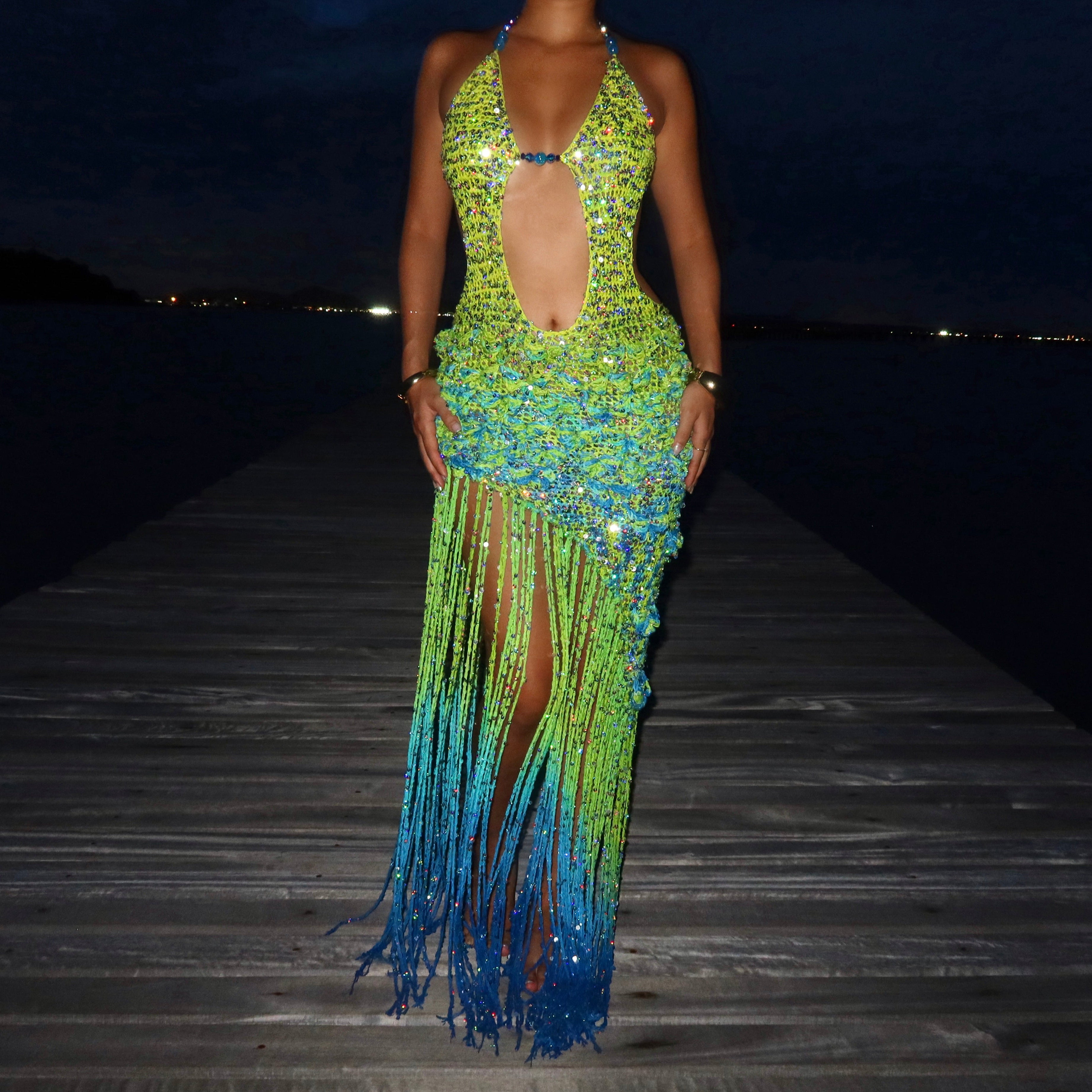 Butterfly dress - Lime & Ocean Blue