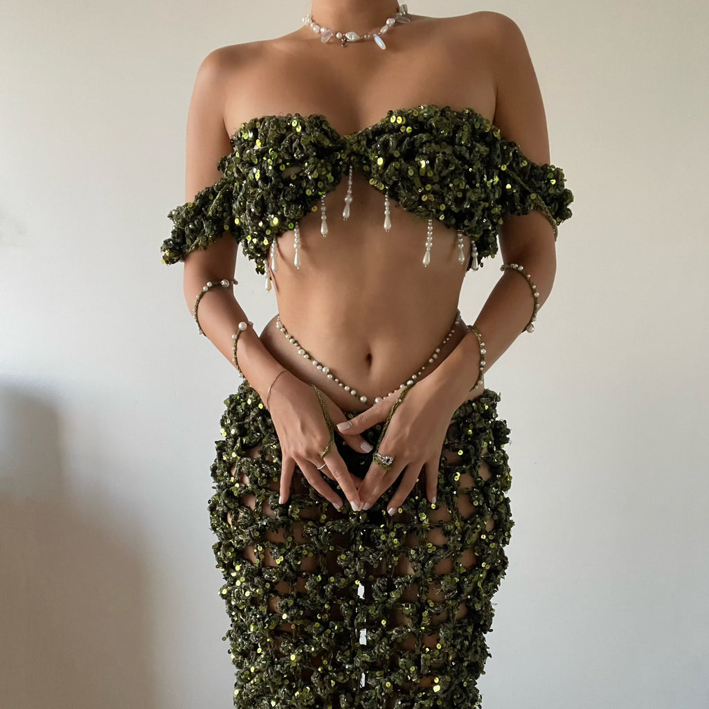 Butterfly set ( Top & Skirt ) - Dark Green