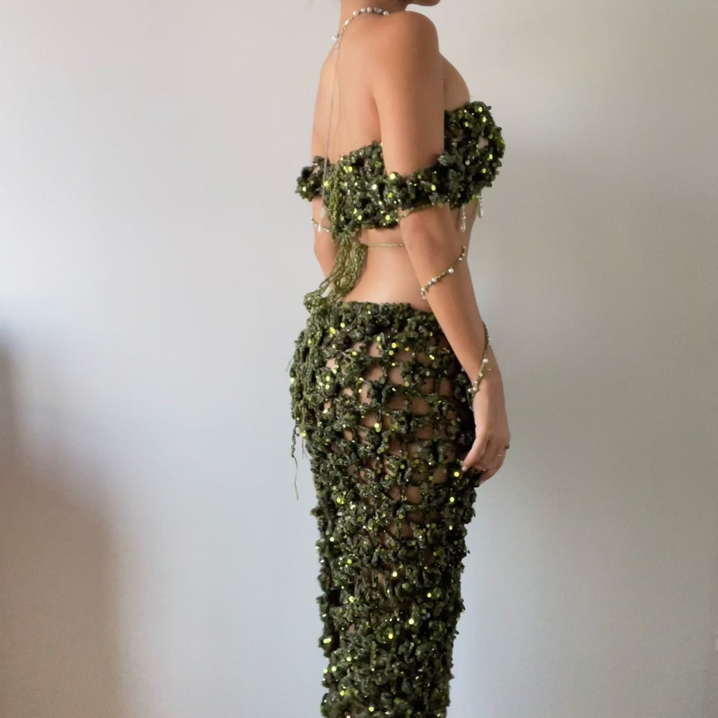 Butterfly set ( Top & Skirt ) - Dark Green