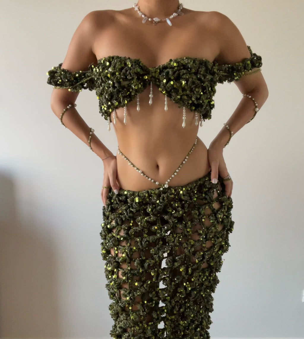 Butterfly set ( Top & Skirt ) - Dark Green