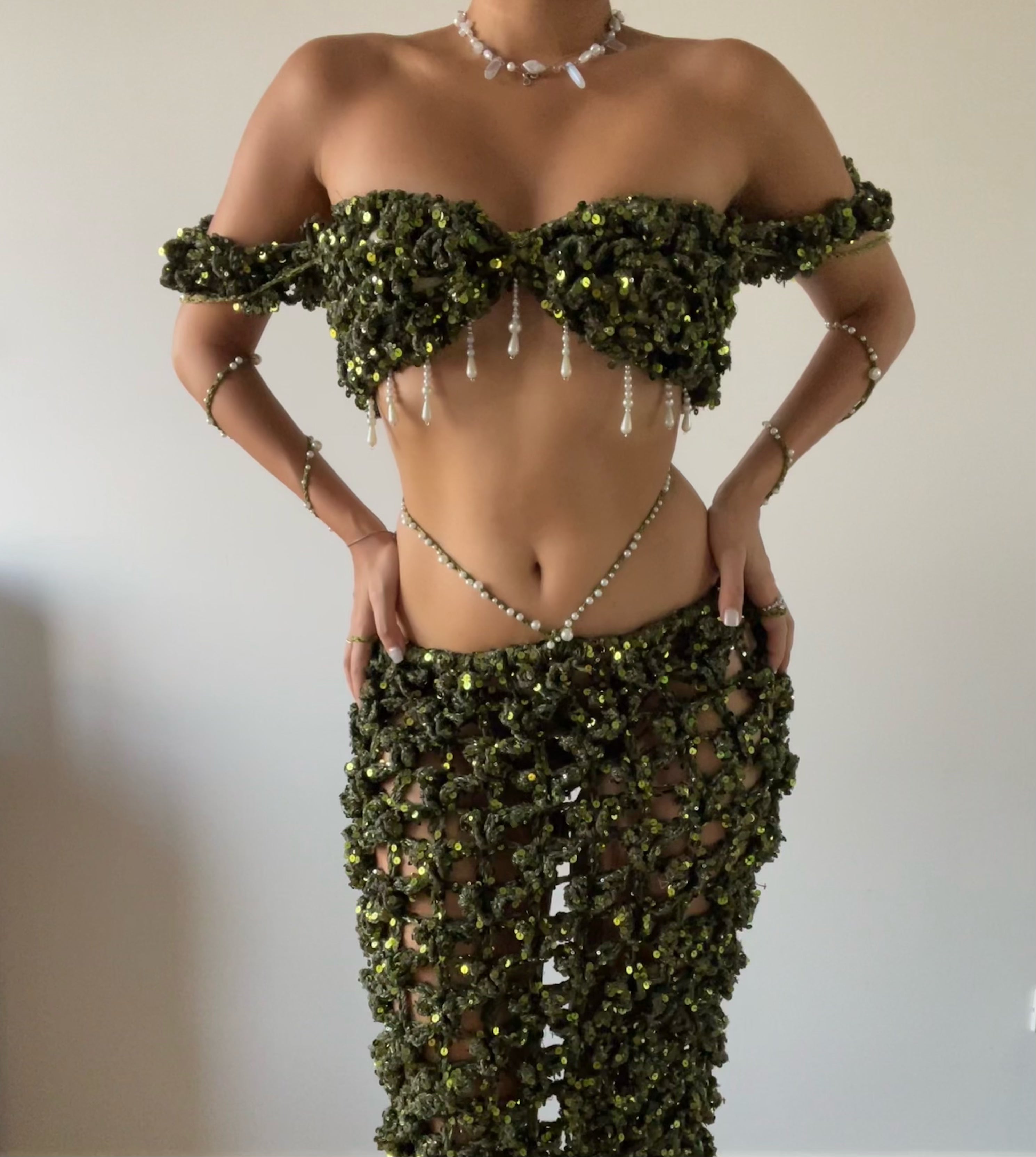 Butterfly set ( Top & Skirt ) - Dark Green