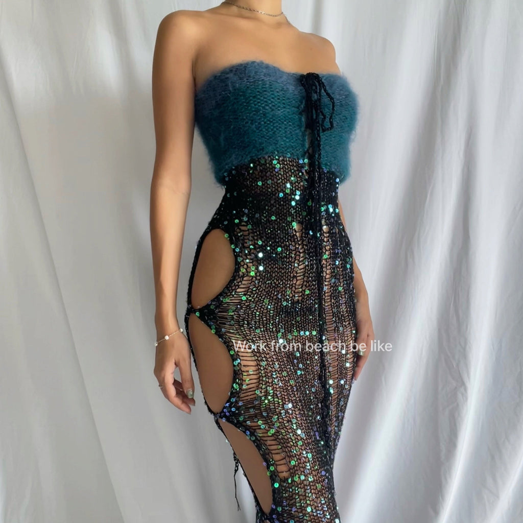 Fluffy "Maxi dress" (Black/Dark Green and Pale Purple/Pink)