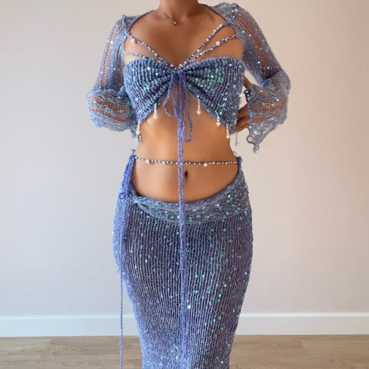 Butterfly set (Maxi skirt) - Blue