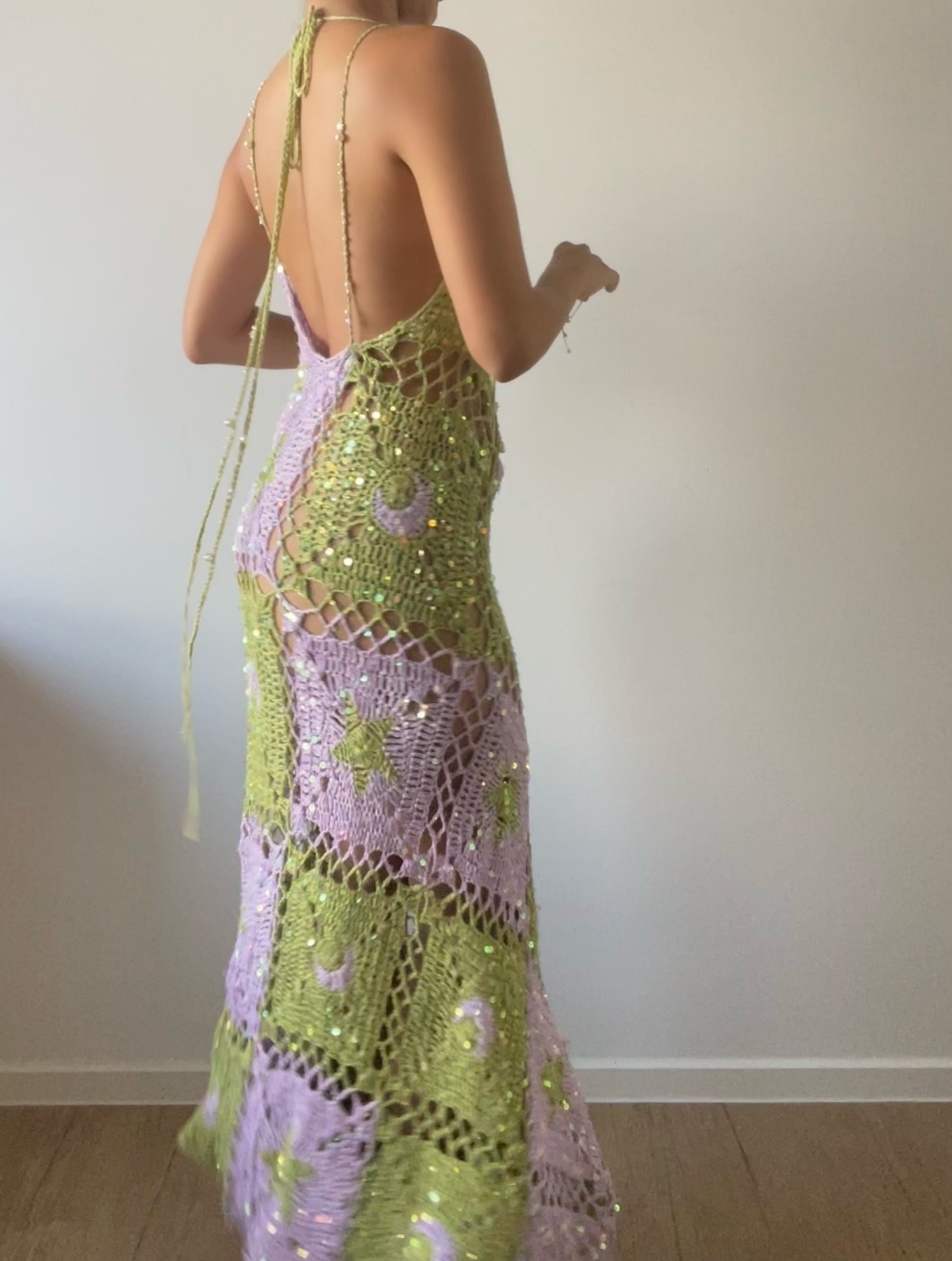 Moon & Stars dress - Lime & Pale purple ( Long ver.) – workfrombeachbelike