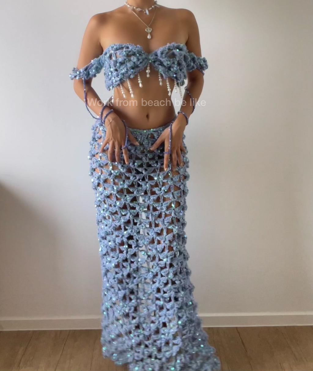Butterfly set ( Top & Skirt ) - Blue