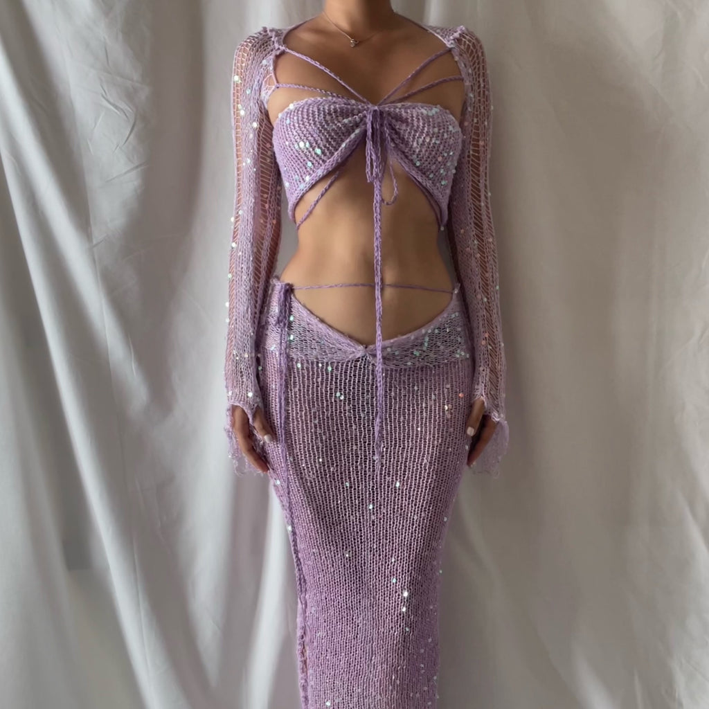 Butterfly set (Top & Long skirt ) - Pale Purple