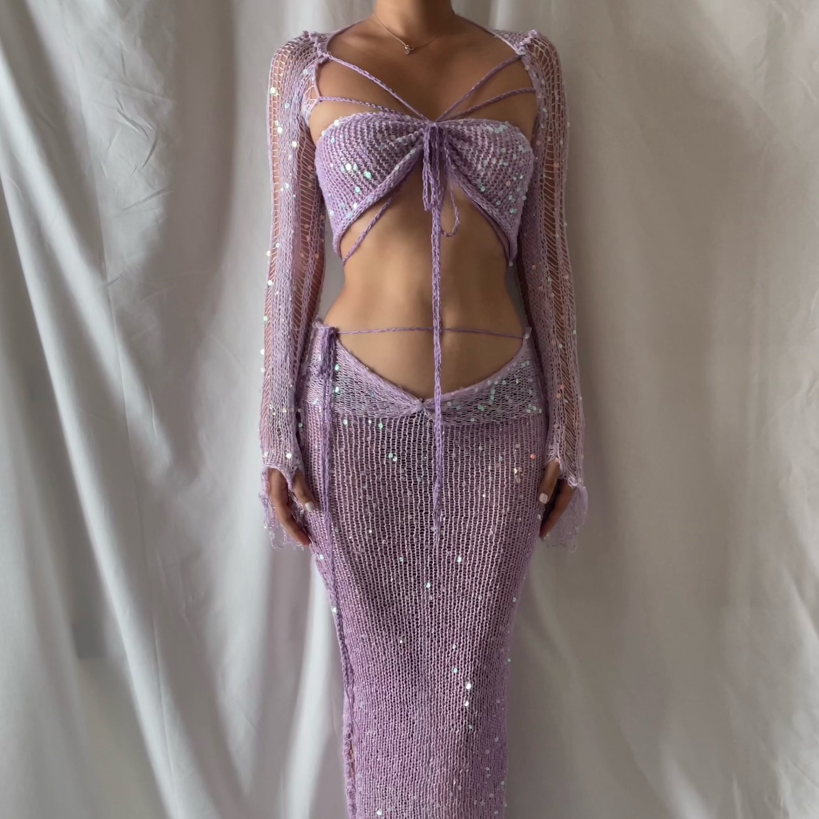 Butterfly set (Top & Long skirt ) - Pale Purple