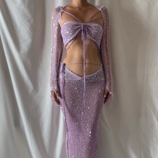 Butterfly set (Top & Long skirt ) - Pale Purple
