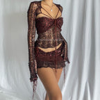 Butterfly set (Top & Skirt) - Dark Brown