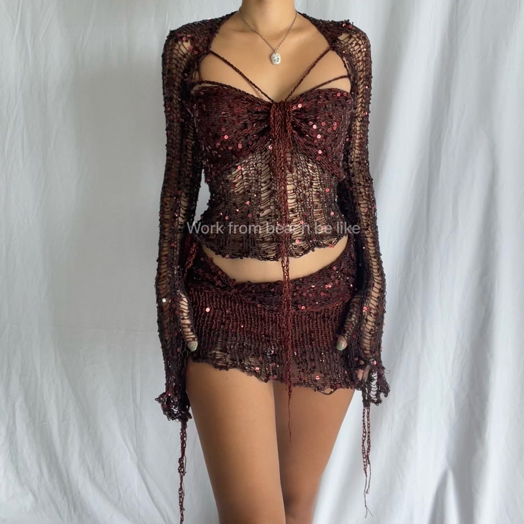 Butterfly set (Top & Skirt) - Dark Brown