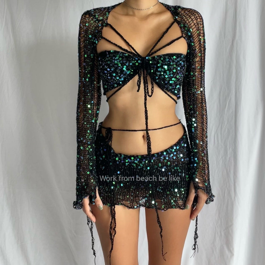 Butterfly set (Top & Skirt) - Black